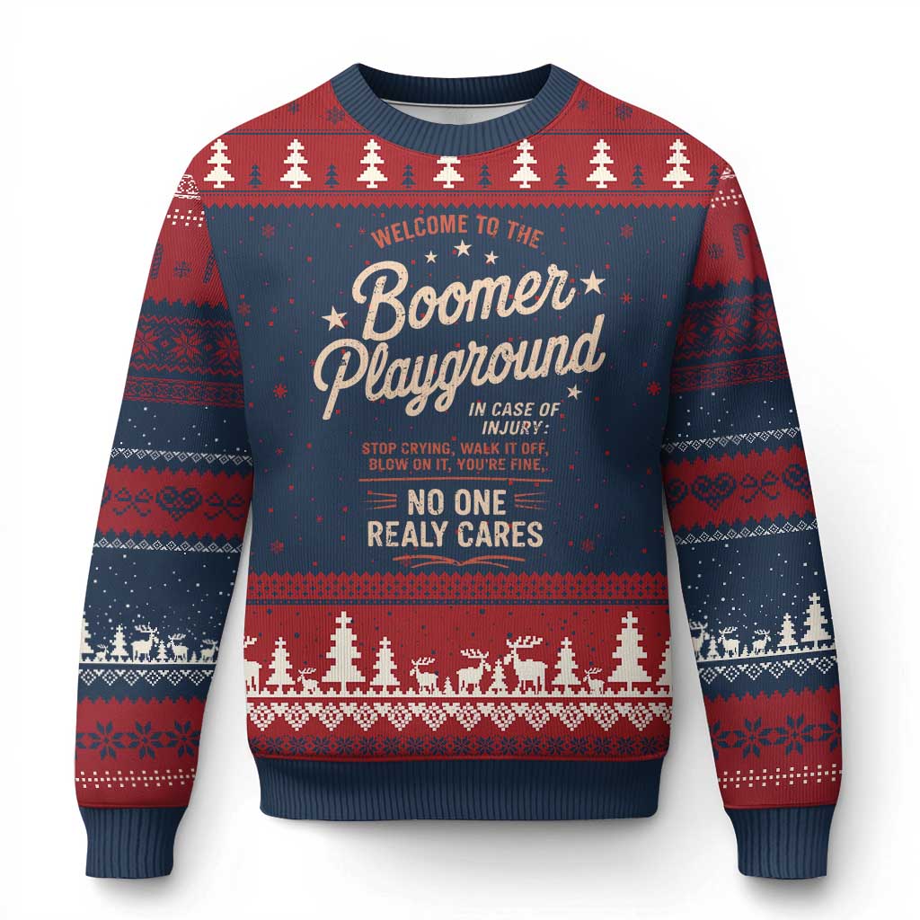Welcome To The Boomer Playground Ugly Christmas Sweater Funny Baby Boomer Generation TS11 Navy Red Print Your Wear