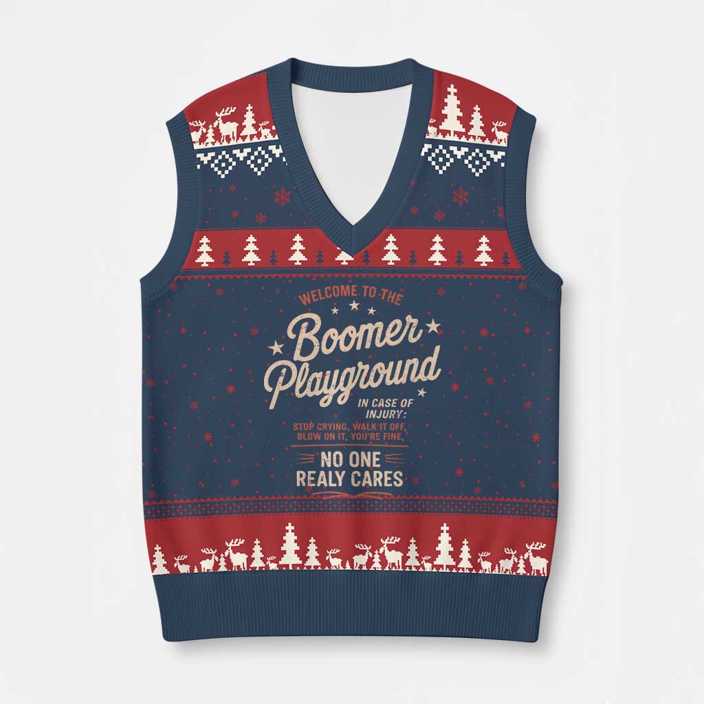Welcome To The Boomer Playground V-Neck Knit Sweater Vest Funny Baby Boomer Generation TS11 Navy Red Print Your Wear