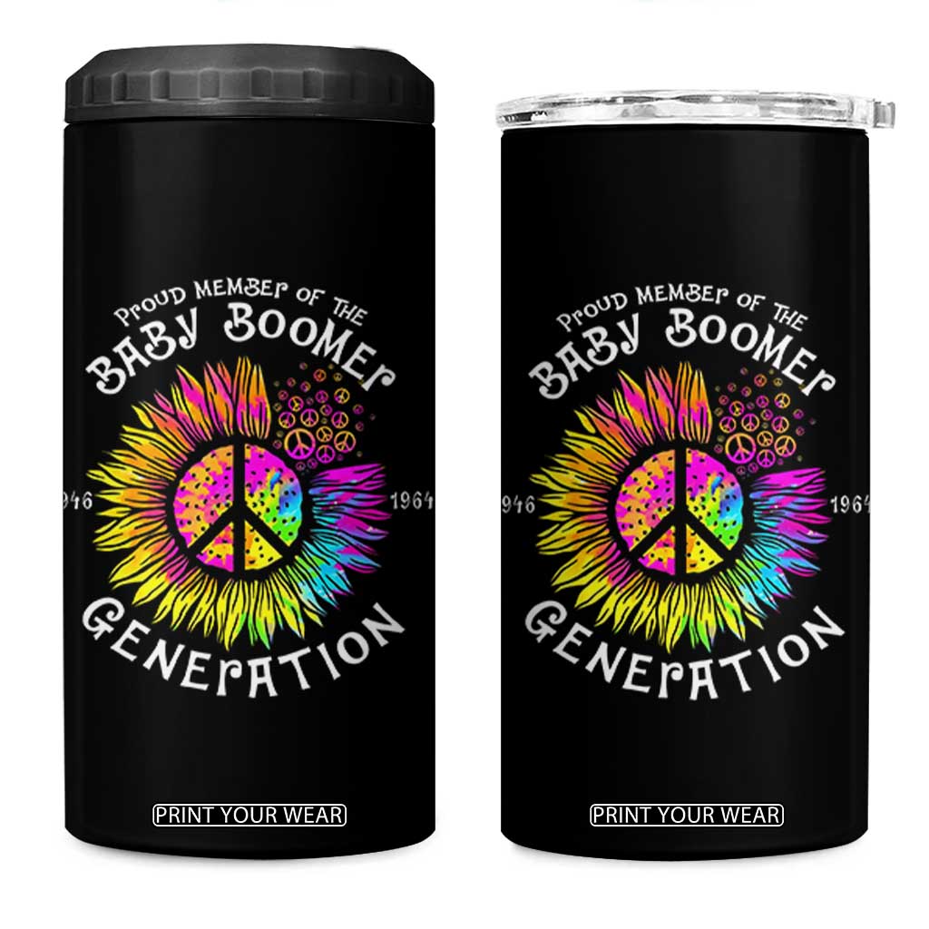 Proud Member Of The Baby Boomer Generation 4 in 1 Can Cooler Tumbler Hippie Sunflower - Print Your Wear