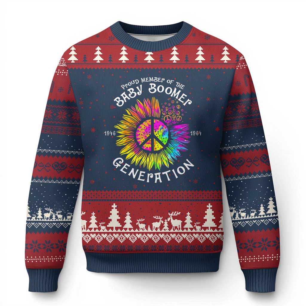 Proud Member Of The Baby Boomer Generation Ugly Christmas Sweater Hippie Sunflower - Print Your Wear