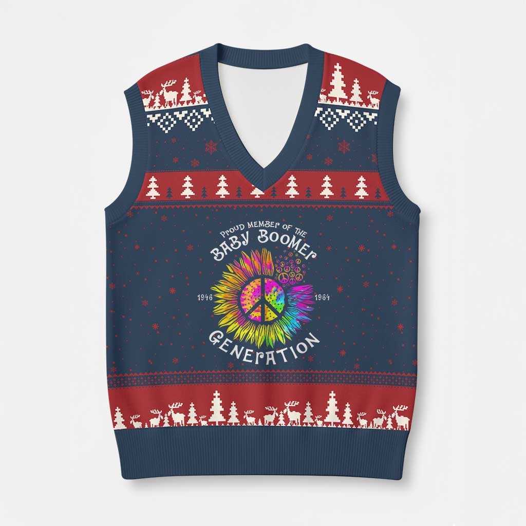 Proud Member Of The Baby Boomer Generation V-Neck Knit Sweater Vest Hippie Sunflower - Print Your Wear