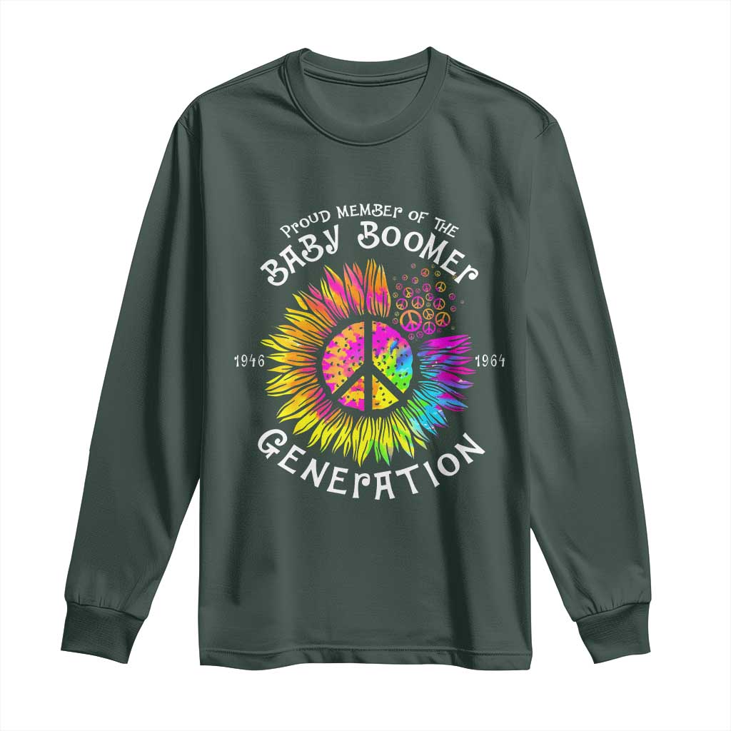 Proud Member Of The Baby Boomer Generation Long Sleeve Shirt Hippie Sunflower TS11 Dark Forest Green Print Your Wear