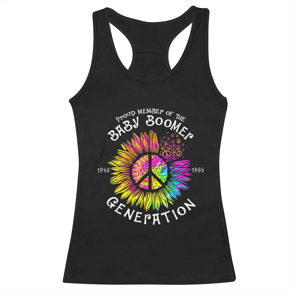Proud Member Of The Baby Boomer Generation Racerback Tank Top Hippie Sunflower - Print Your Wear