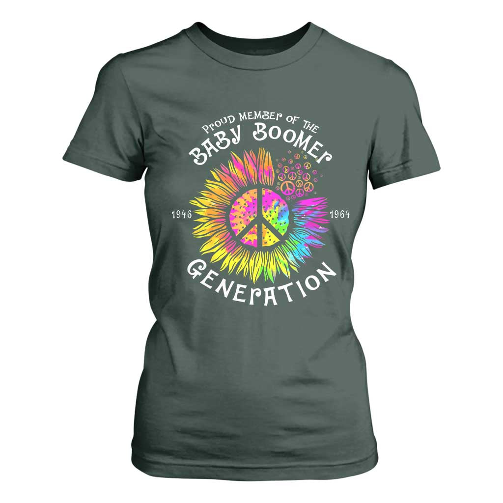 Proud Member Of The Baby Boomer Generation T Shirt For Women Hippie Sunflower TS11 Dark Forest Green Print Your Wear