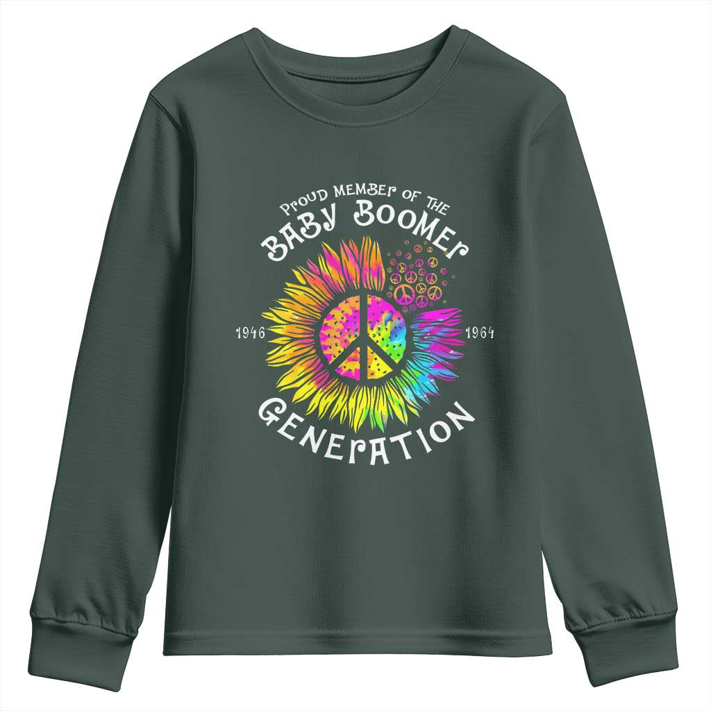 Proud Member Of The Baby Boomer Generation Youth Sweatshirt Hippie Sunflower TS11 Dark Forest Green Print Your Wear