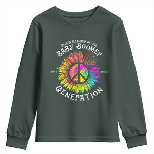 Proud Member Of The Baby Boomer Generation Youth Sweatshirt Hippie Sunflower TS11 Dark Forest Green Print Your Wear