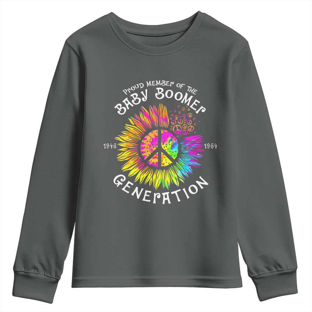 Proud Member Of The Baby Boomer Generation Youth Sweatshirt Hippie Sunflower TS11 Dark Heather Print Your Wear