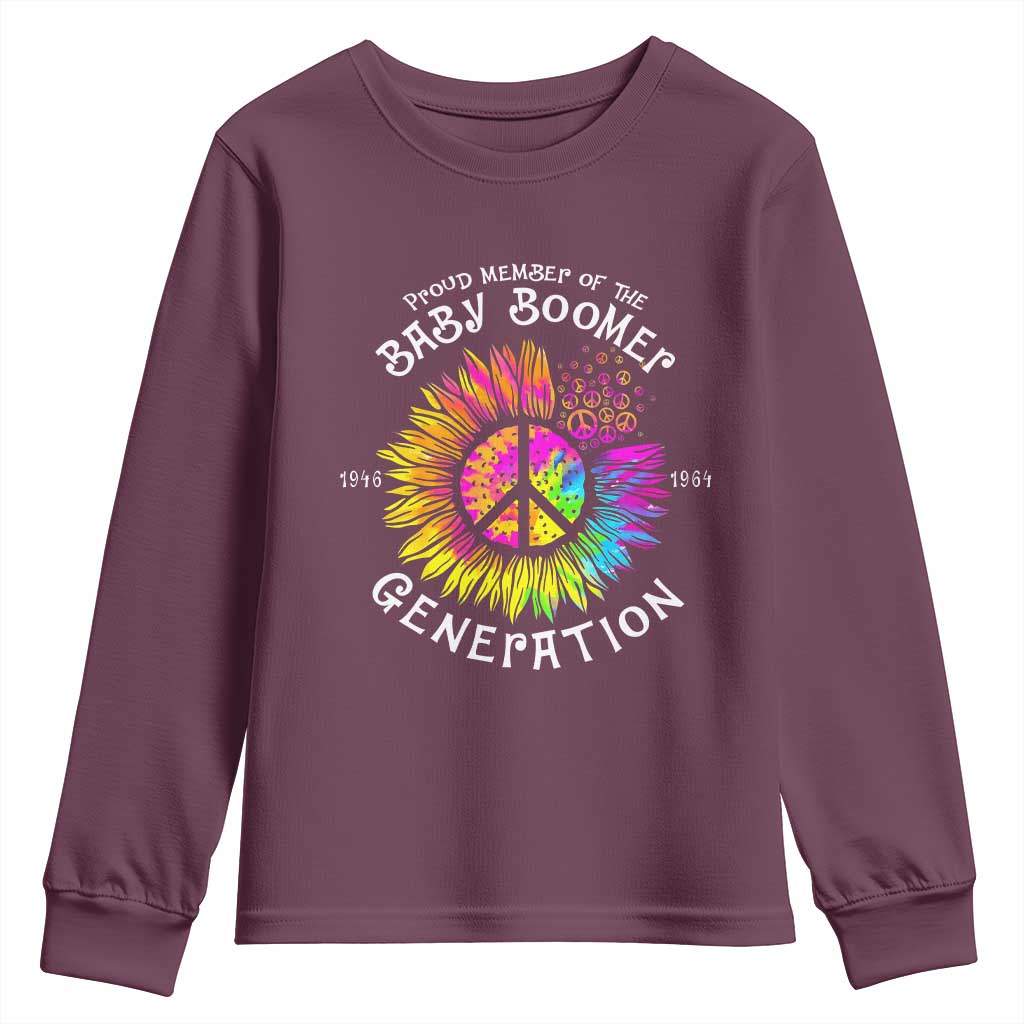 Proud Member Of The Baby Boomer Generation Youth Sweatshirt Hippie Sunflower TS11 Maroon Print Your Wear