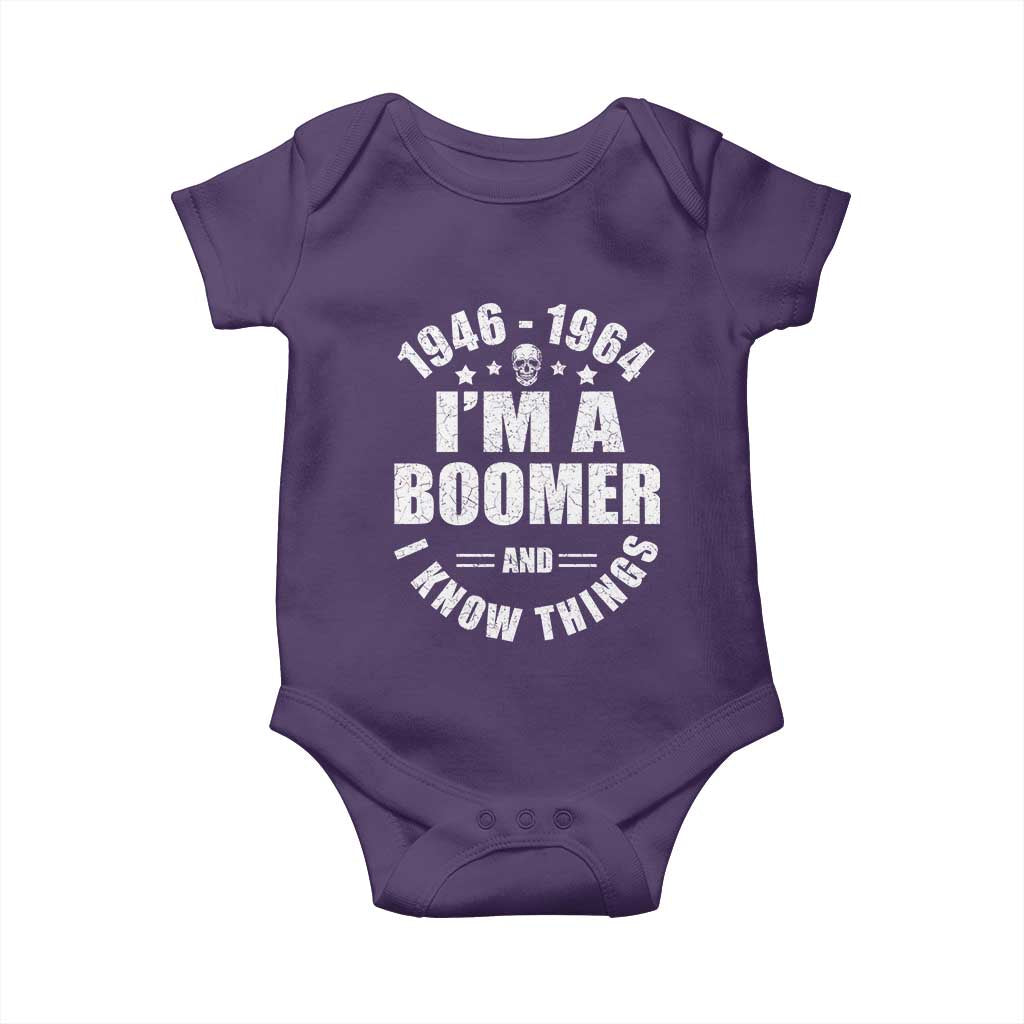 Funny I Am A Boomer And I Know Things Baby Onesie Baby Boomer Generation TS11 Purple Print Your Wear