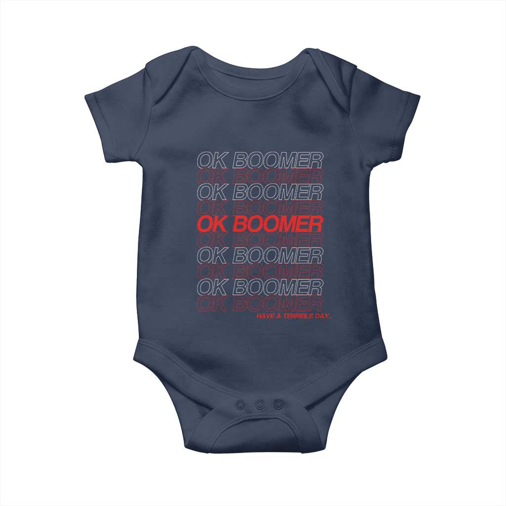 Funny OK Boomer Baby Onesie Gen Z Millennials Generation Meme Joke TS11 Navy Print Your Wear
