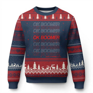 Funny OK Boomer Ugly Christmas Sweater Gen Z Millennials Generation Meme Joke TS11 Navy Red Print Your Wear