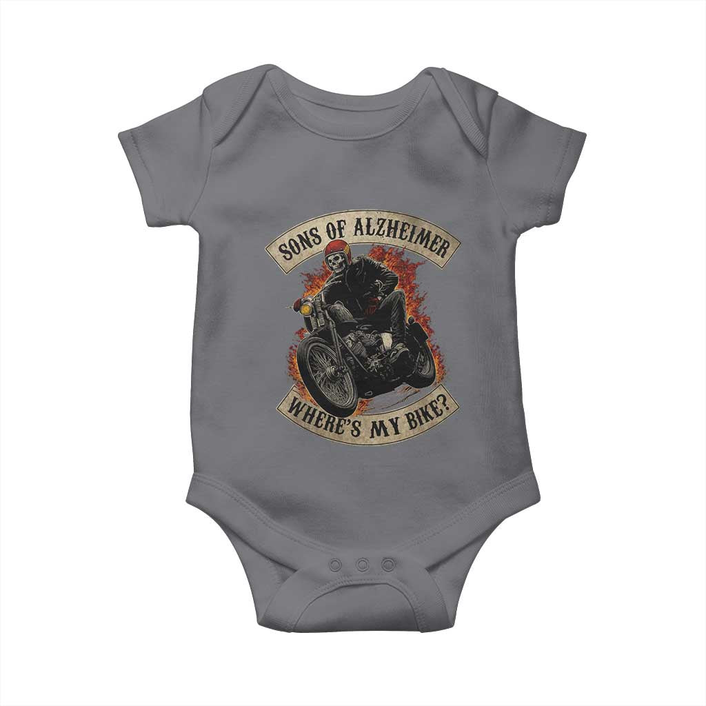 Funny Grumpy Old Biker Baby Onesie Sons Of Alzheimer Where Is My Bike TS11 Charcoal Print Your Wear