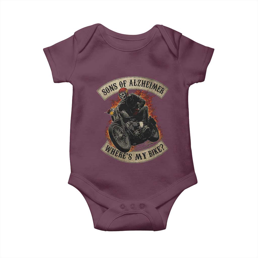 Funny Grumpy Old Biker Baby Onesie Sons Of Alzheimer Where Is My Bike TS11 Maroon Print Your Wear