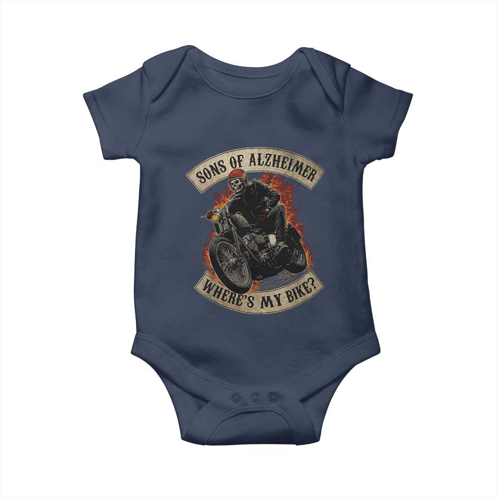 Funny Grumpy Old Biker Baby Onesie Sons Of Alzheimer Where Is My Bike TS11 Navy Print Your Wear