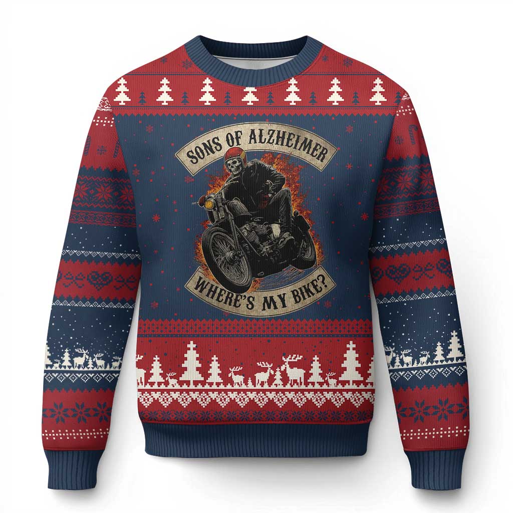 Funny Grumpy Old Biker Ugly Christmas Sweater Sons Of Alzheimer Where Is My Bike TS11 Navy Red Print Your Wear