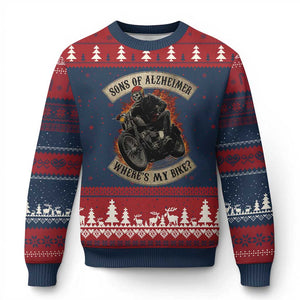 Funny Grumpy Old Biker Ugly Christmas Sweater Sons Of Alzheimer Where Is My Bike TS11 Navy Red Print Your Wear