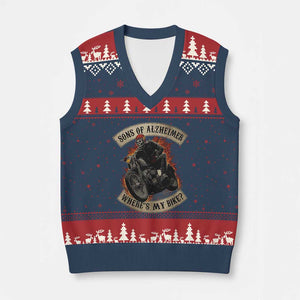Funny Grumpy Old Biker V-Neck Knit Sweater Vest Sons Of Alzheimer Where Is My Bike TS11 Navy Red Print Your Wear