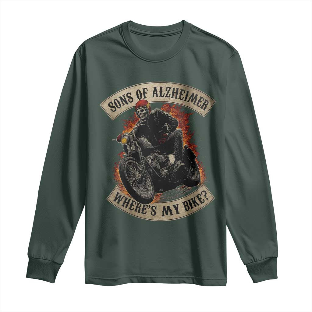 Funny Grumpy Old Biker Long Sleeve Shirt Sons Of Alzheimer Where Is My Bike TS11 Dark Forest Green Print Your Wear