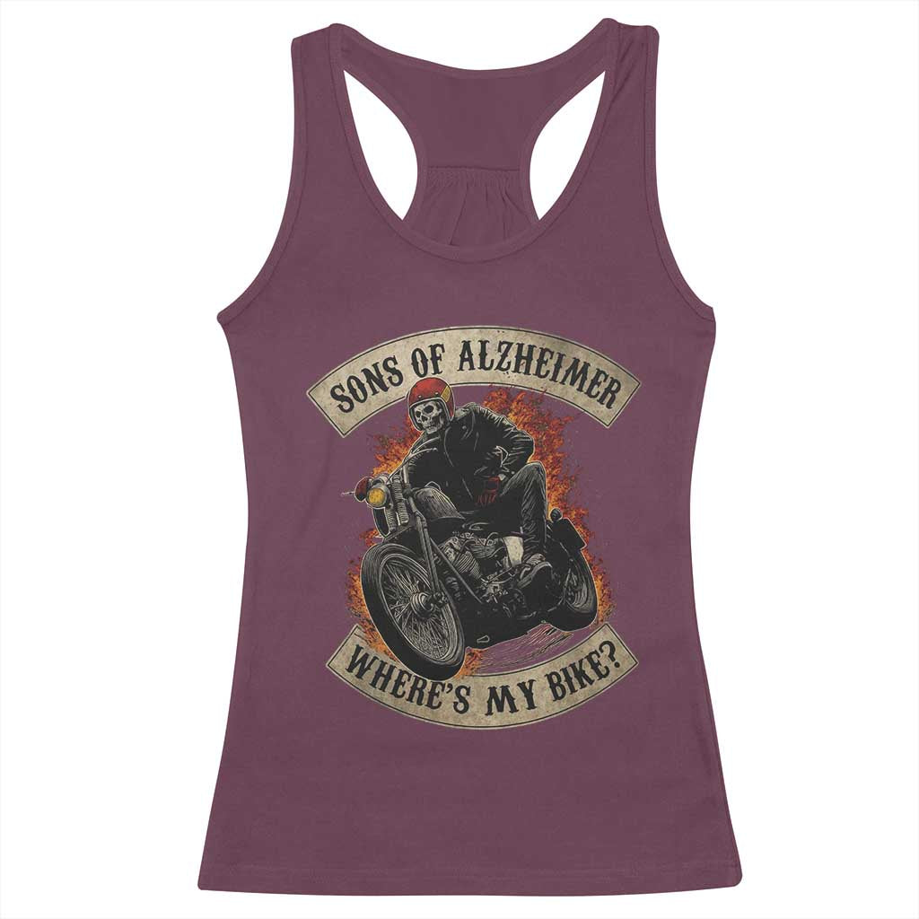 Funny Grumpy Old Biker Racerback Tank Top Sons Of Alzheimer Where Is My Bike TS11 Maroon Print Your Wear