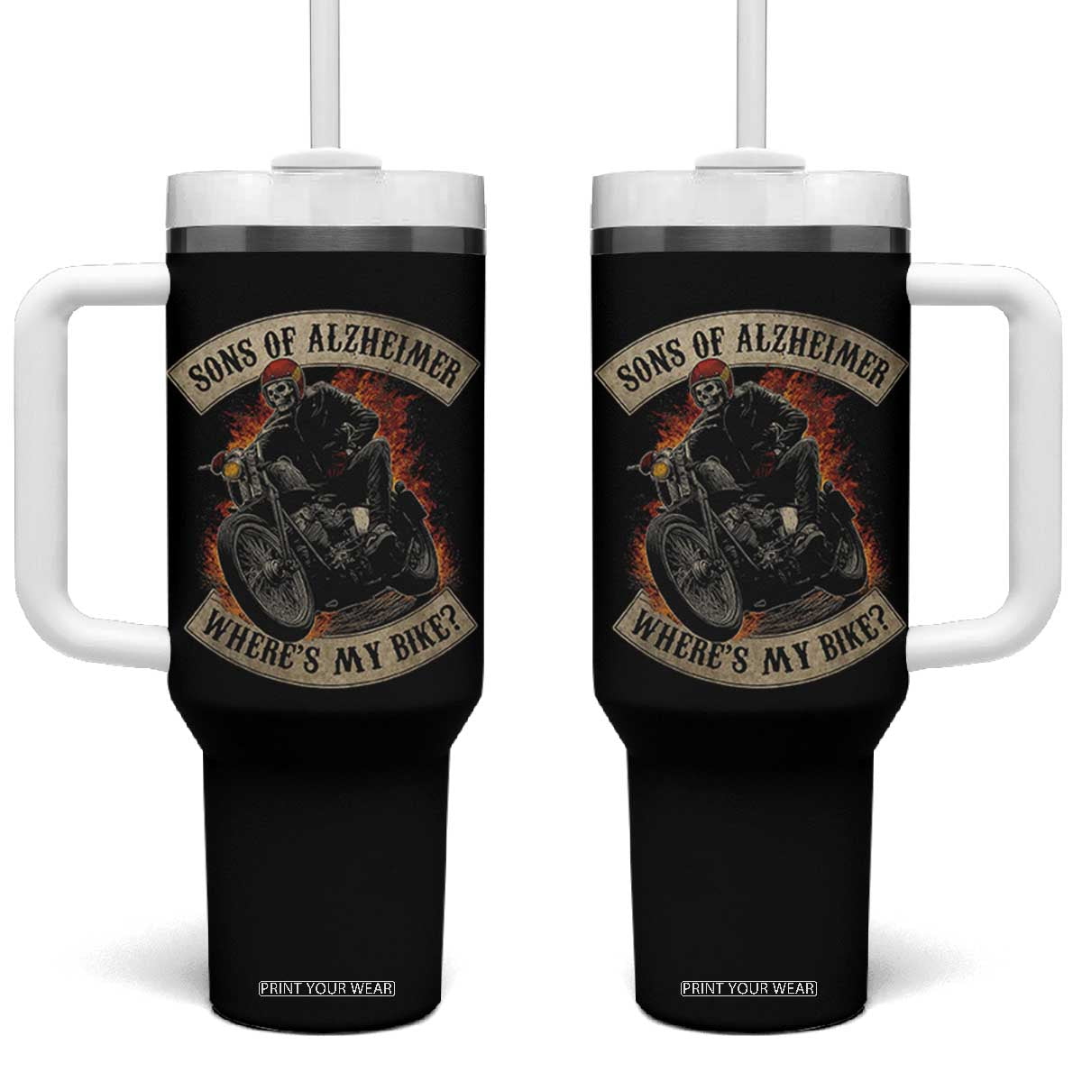 Funny Grumpy Old Biker Tumbler With Handle Sons Of Alzheimer Where Is My Bike TS11 One Size: 40 oz Black Print Your Wear