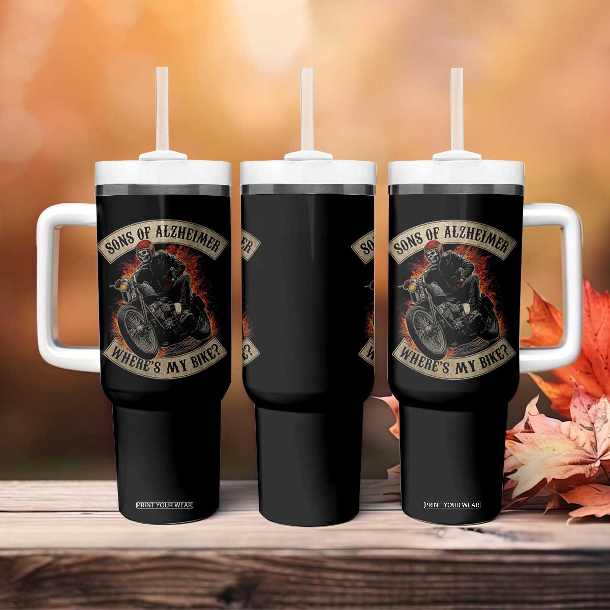 Funny Grumpy Old Biker Tumbler With Handle Sons Of Alzheimer Where Is My Bike TS11 Print Your Wear