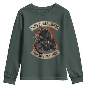 Funny Grumpy Old Biker Youth Sweatshirt Sons Of Alzheimer Where Is My Bike TS11 Dark Forest Green Print Your Wear