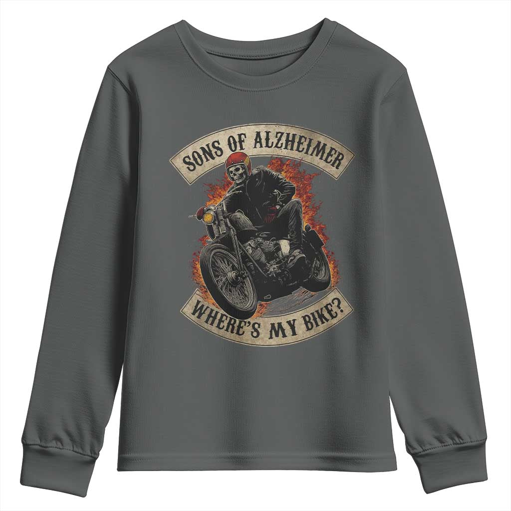 Funny Grumpy Old Biker Youth Sweatshirt Sons Of Alzheimer Where Is My Bike TS11 Dark Heather Print Your Wear