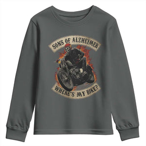 Funny Grumpy Old Biker Youth Sweatshirt Sons Of Alzheimer Where Is My Bike TS11 Dark Heather Print Your Wear