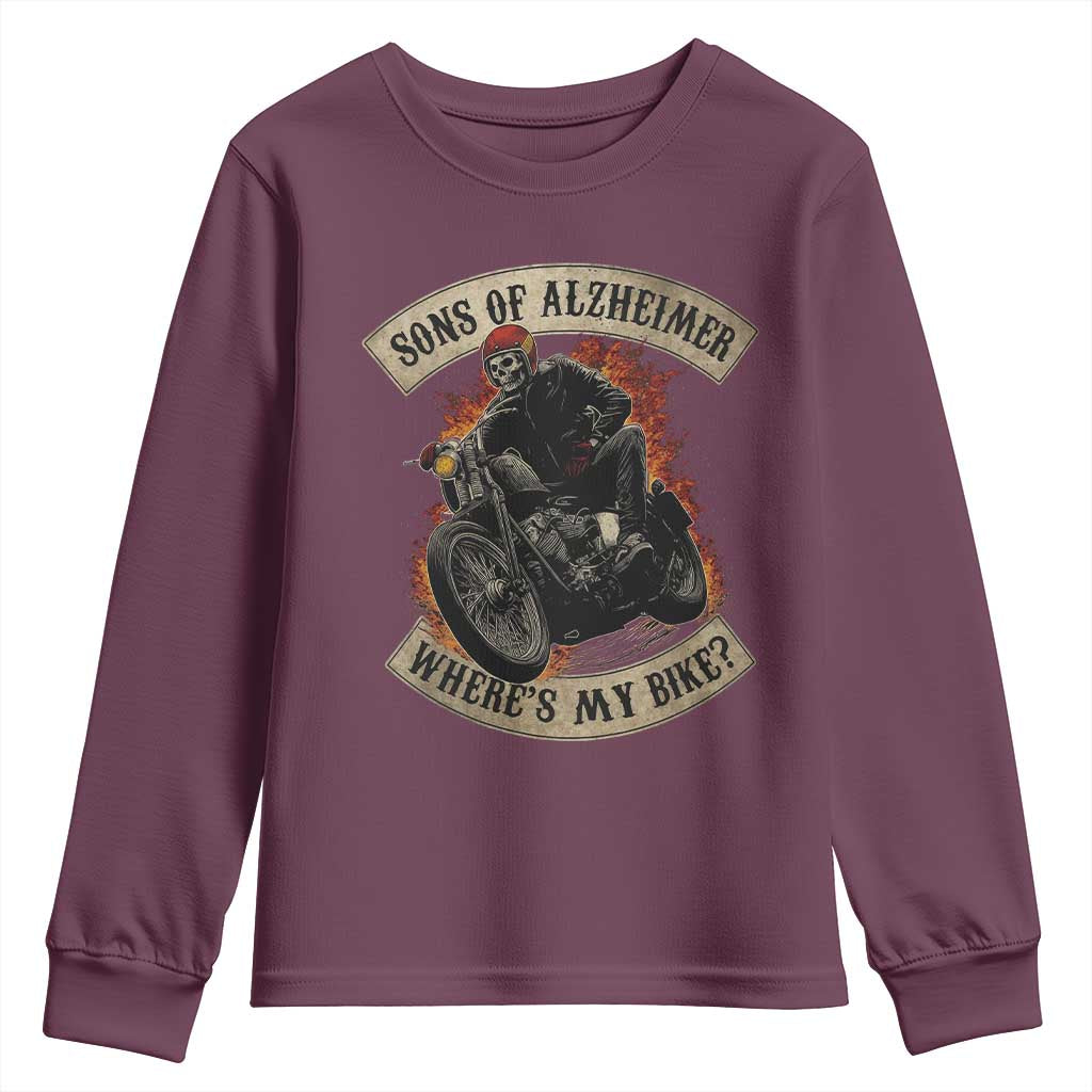 Funny Grumpy Old Biker Youth Sweatshirt Sons Of Alzheimer Where Is My Bike TS11 Maroon Print Your Wear