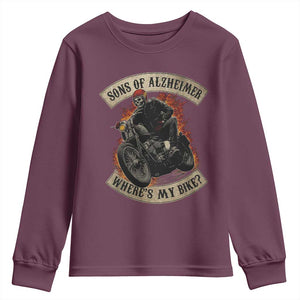 Funny Grumpy Old Biker Youth Sweatshirt Sons Of Alzheimer Where Is My Bike TS11 Maroon Print Your Wear