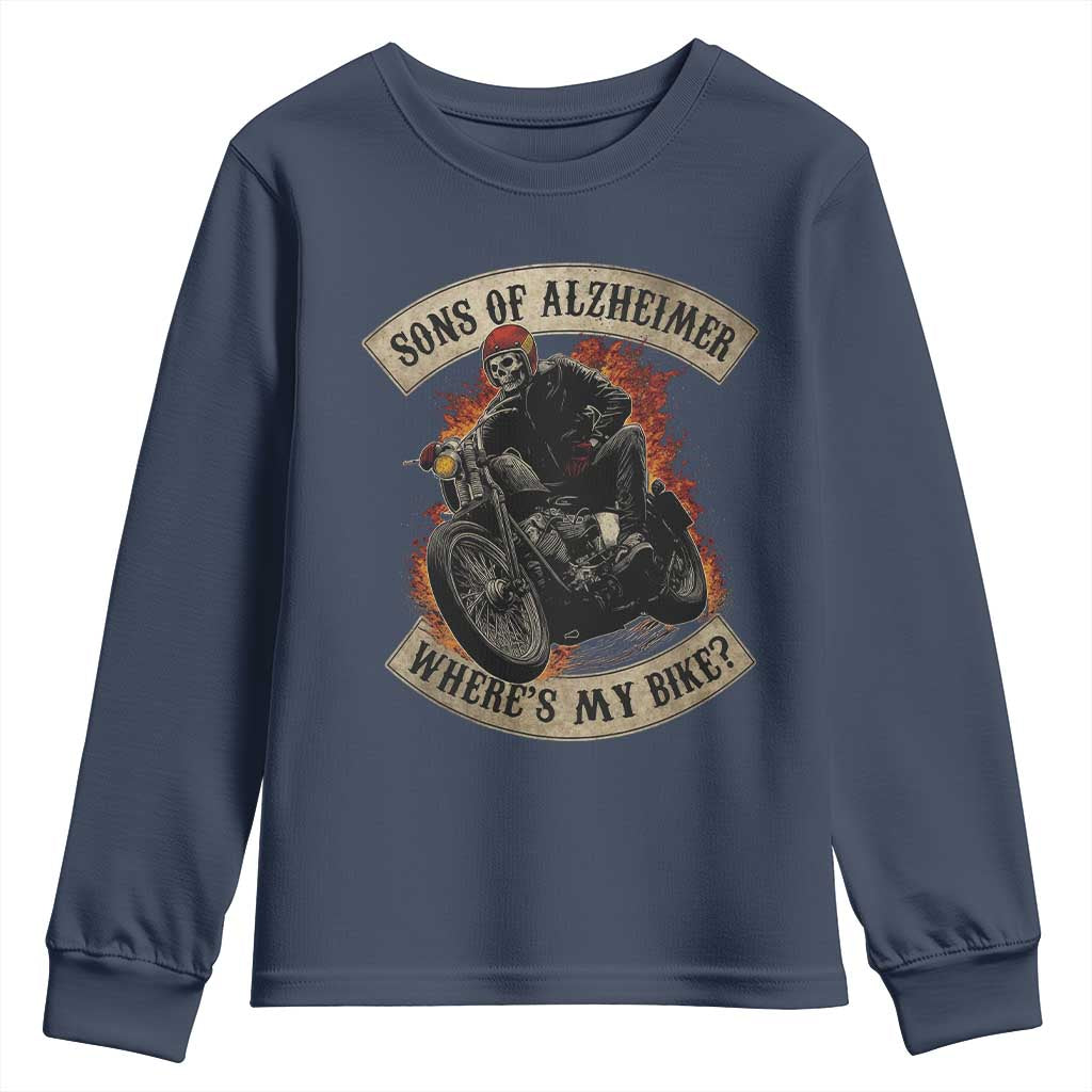 Funny Grumpy Old Biker Youth Sweatshirt Sons Of Alzheimer Where Is My Bike TS11 Navy Print Your Wear