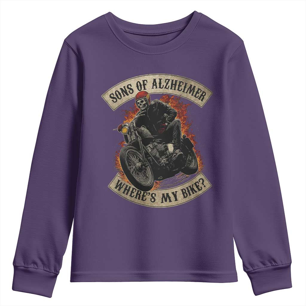 Funny Grumpy Old Biker Youth Sweatshirt Sons Of Alzheimer Where Is My Bike TS11 Purple Print Your Wear