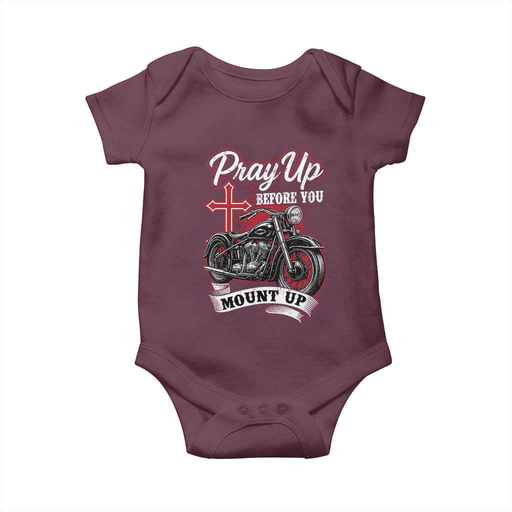 Pray Up Before You Mount Up Baby Onesie Christian Biker Religious Faith TS11 Maroon Print Your Wear