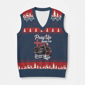 Pray Up Before You Mount Up V-Neck Knit Sweater Vest Christian Biker Religious Faith TS11 Navy Red Print Your Wear