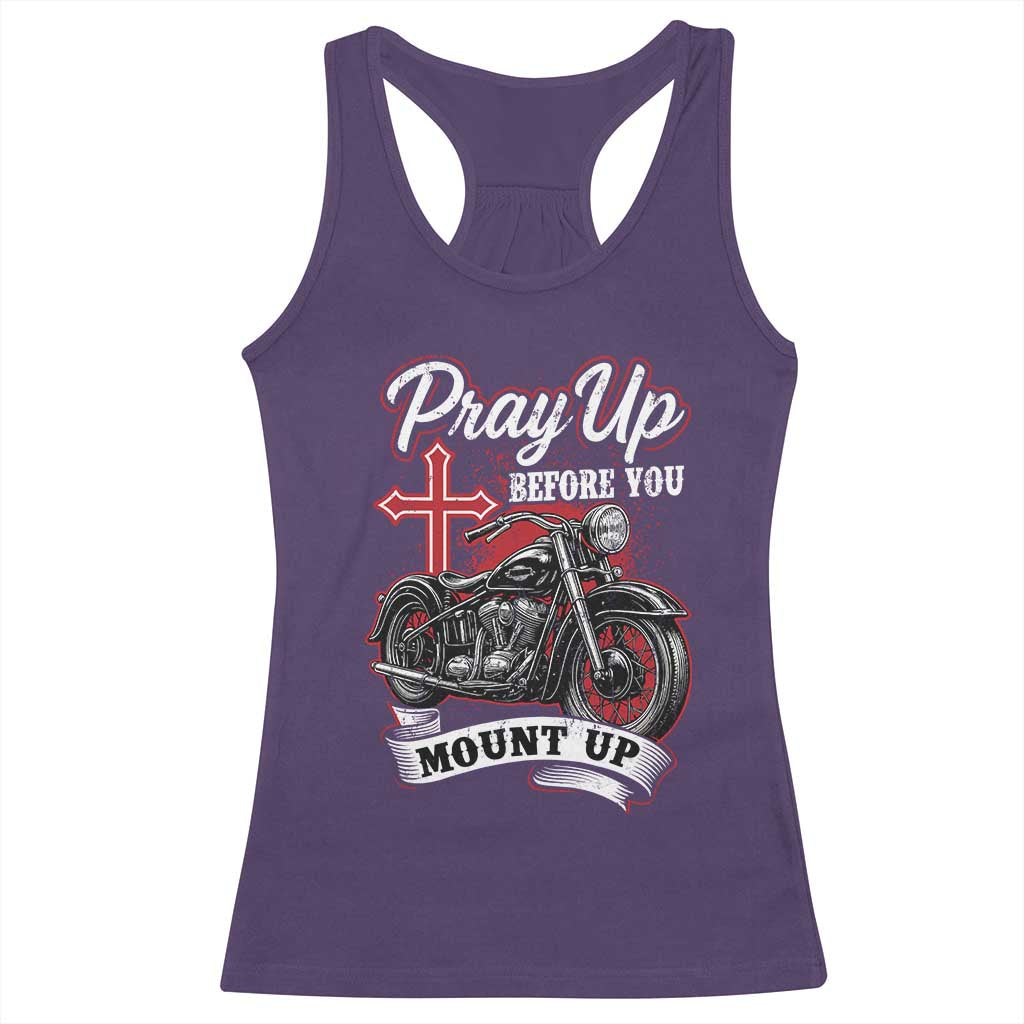Pray Up Before You Mount Up Racerback Tank Top Christian Biker Religious Faith TS11 Purple Print Your Wear