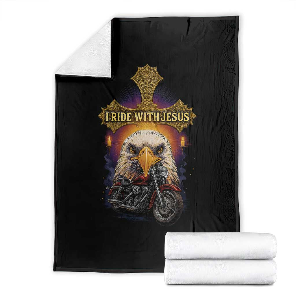 Christian Biker I Ride With Jesus Throw Blanket Religious Faith Motorcycle Rider Eagle TS11 Black Print Your Wear