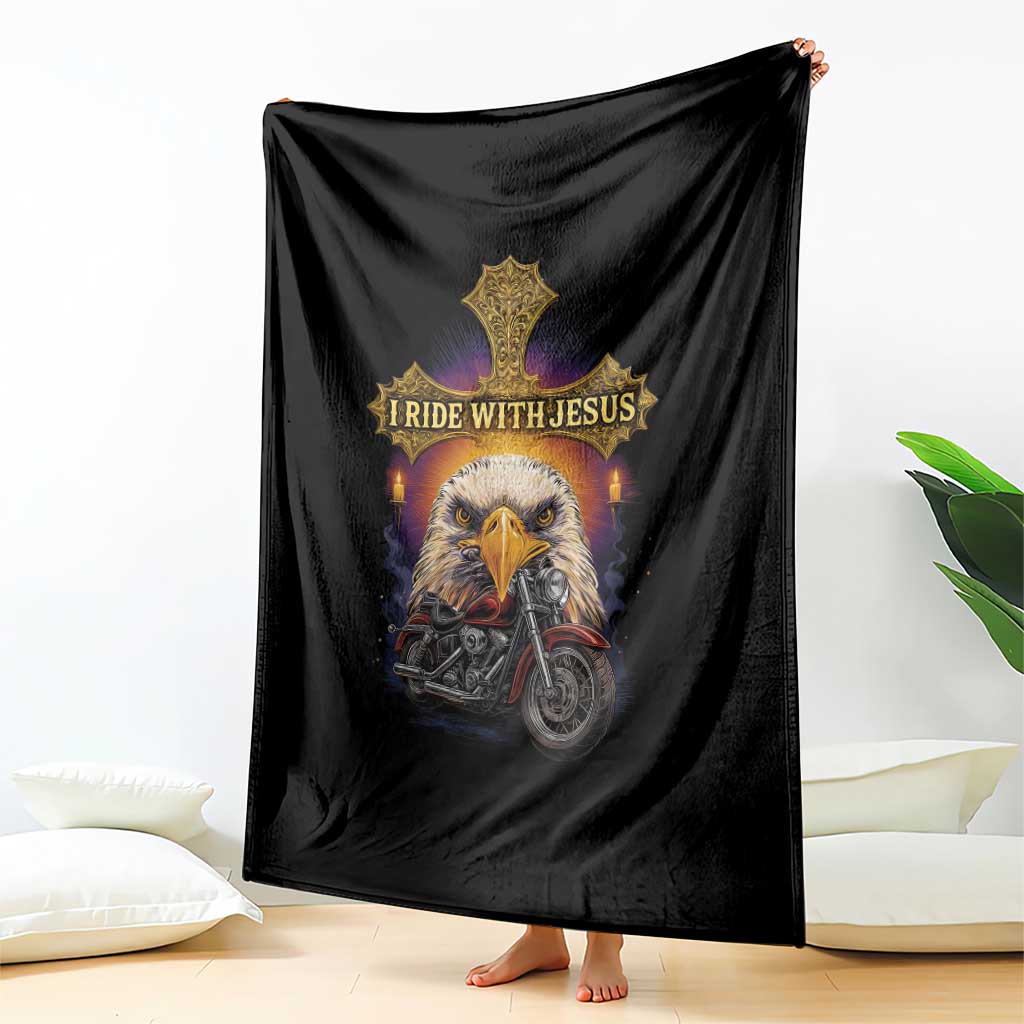 Christian Biker I Ride With Jesus Throw Blanket Religious Faith Motorcycle Rider Eagle TS11 Print Your Wear