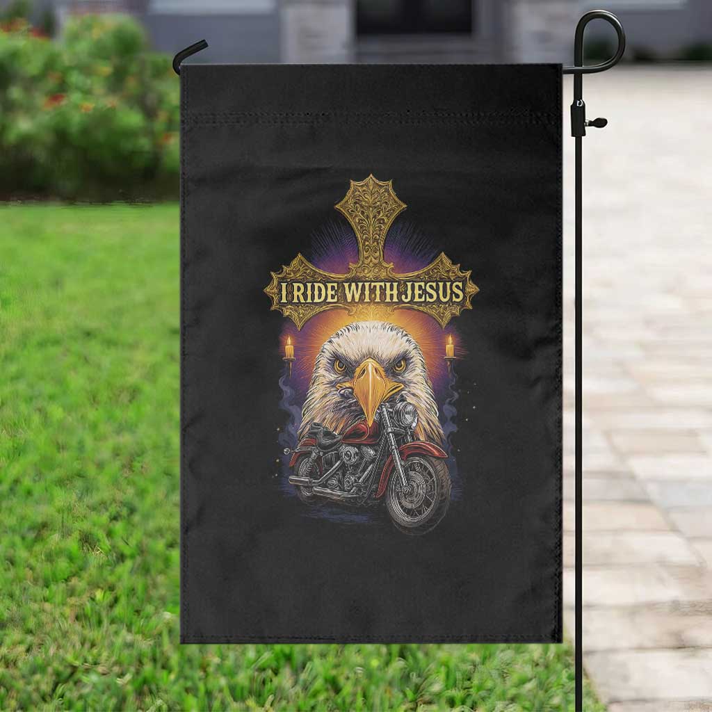 Christian Biker I Ride With Jesus Garden Flag Religious Faith Motorcycle Rider Eagle TS11 Print Your Wear