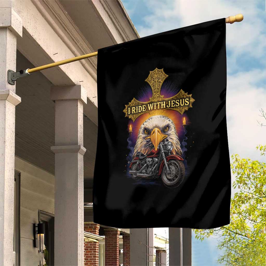 Christian Biker I Ride With Jesus Garden Flag Religious Faith Motorcycle Rider Eagle TS11 Print Your Wear