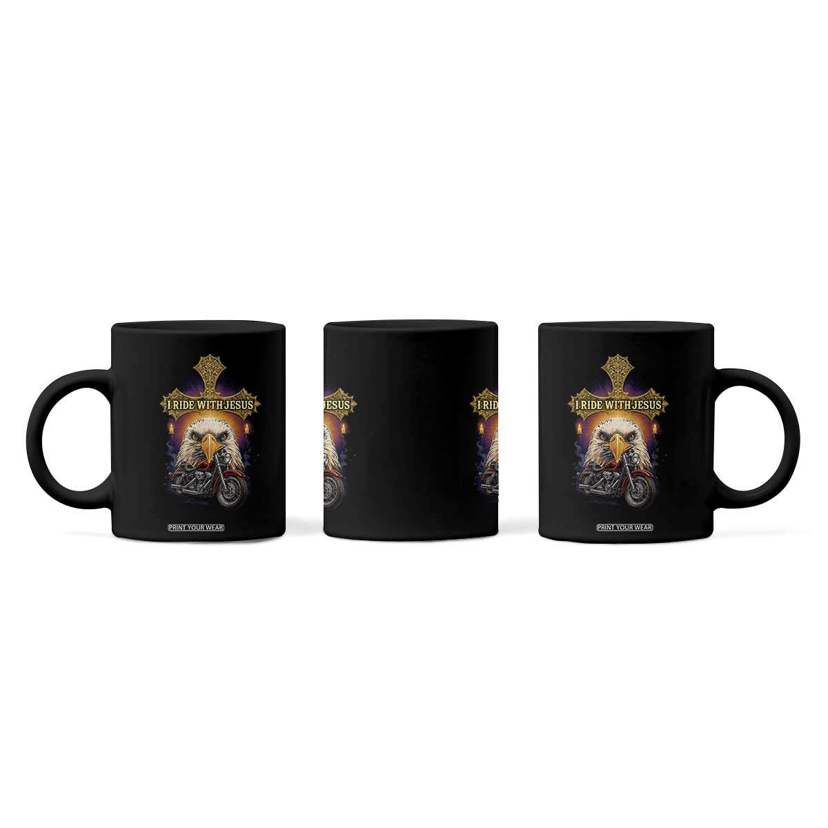 Christian Biker I Ride With Jesus Coffee Mug Religious Faith Motorcycle Rider Eagle TS11 Print Your Wear