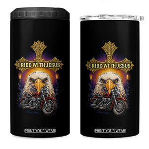 Christian Biker I Ride With Jesus 4 in 1 Can Cooler Tumbler Religious Faith Motorcycle Rider Eagle TS11 One Size: 16 oz Black Print Your Wear