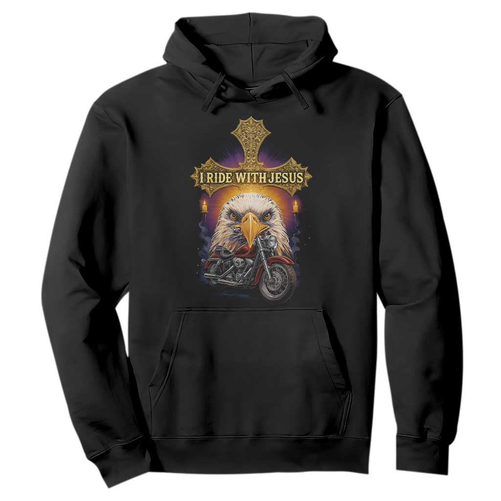 Christian Biker I Ride With Jesus Hoodie Religious Faith Motorcycle Rider Eagle TS11 Black Print Your Wear