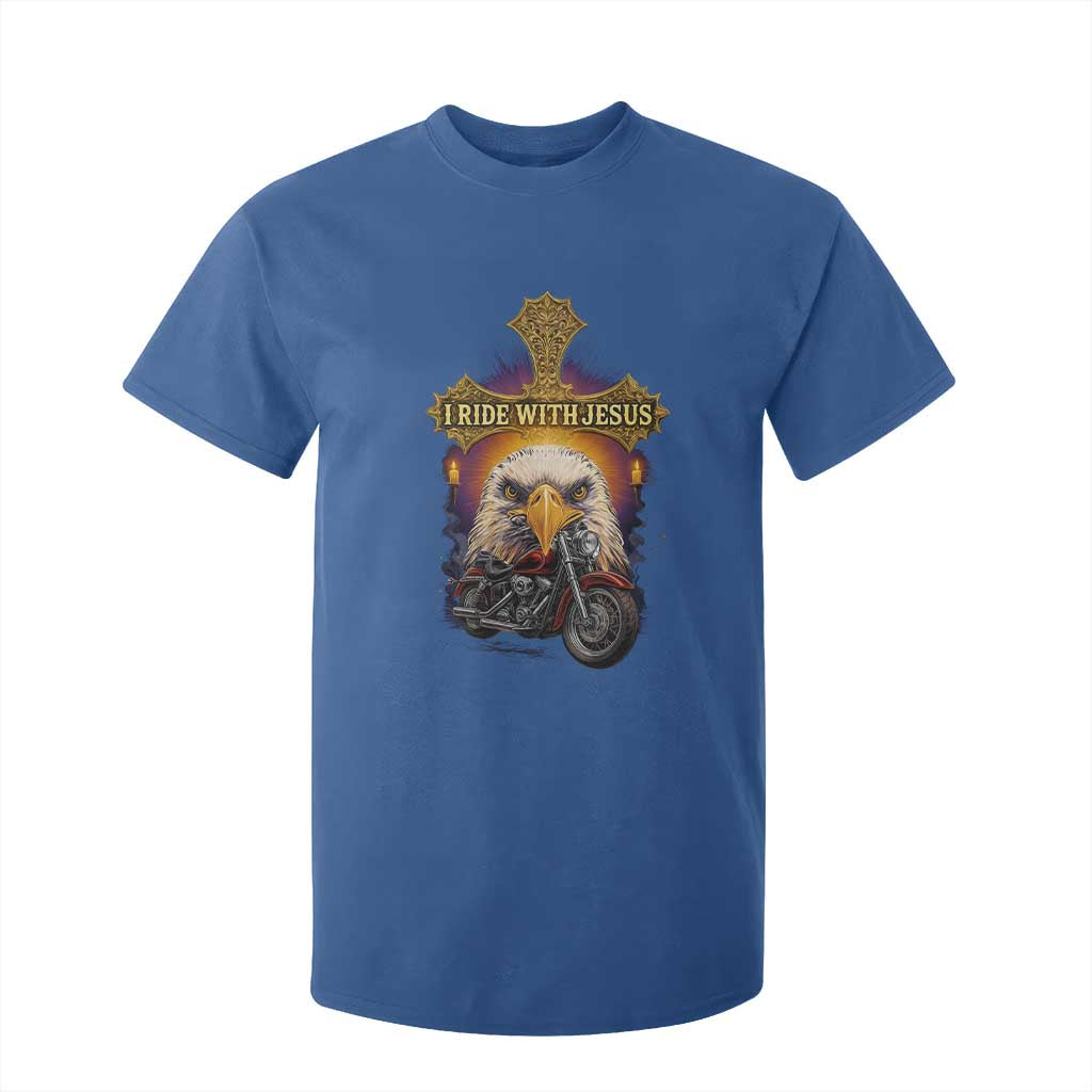 Christian Biker I Ride With Jesus T Shirt For Kid Religious Faith Motorcycle Rider Eagle TS11 Royal Blue Print Your Wear