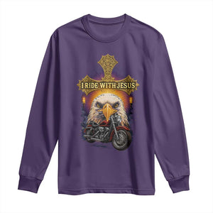 Christian Biker I Ride With Jesus Long Sleeve Shirt Religious Faith Motorcycle Rider Eagle TS11 Purple Print Your Wear