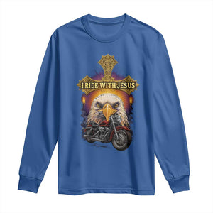 Christian Biker I Ride With Jesus Long Sleeve Shirt Religious Faith Motorcycle Rider Eagle TS11 Royal Blue Print Your Wear