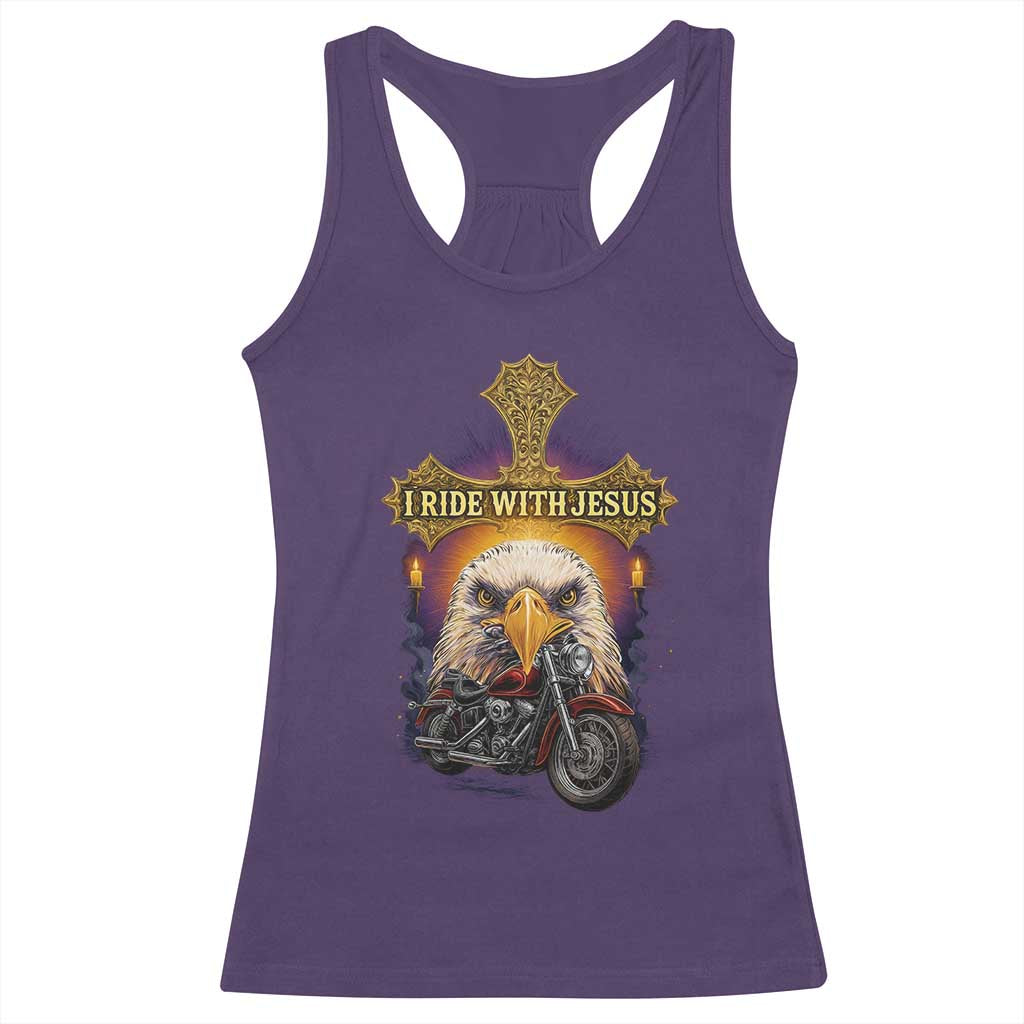 Christian Biker I Ride With Jesus Racerback Tank Top Religious Faith Motorcycle Rider Eagle TS11 Purple Print Your Wear