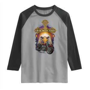 Christian Biker I Ride With Jesus Raglan Shirt Religious Faith Motorcycle Rider Eagle TS11 Sport Gray Black Print Your Wear