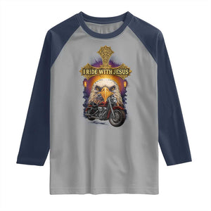 Christian Biker I Ride With Jesus Raglan Shirt Religious Faith Motorcycle Rider Eagle TS11 Sport Gray Navy Print Your Wear