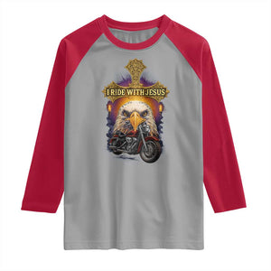 Christian Biker I Ride With Jesus Raglan Shirt Religious Faith Motorcycle Rider Eagle TS11 Sport Gray Red Print Your Wear