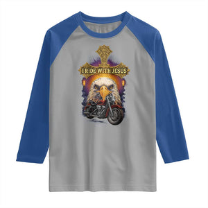 Christian Biker I Ride With Jesus Raglan Shirt Religious Faith Motorcycle Rider Eagle TS11 Sport Gray Royal Print Your Wear